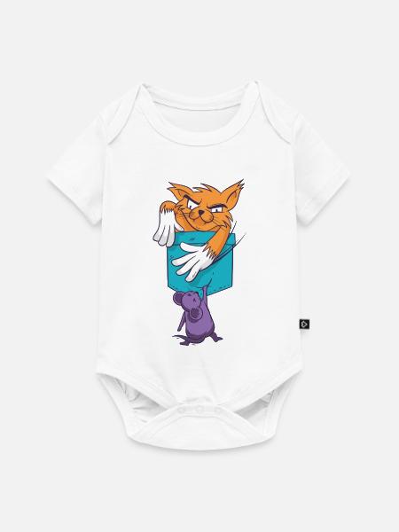 Verspielte Katze mit Mausmuster - Baby Premium Kurzarmbody - Weiß