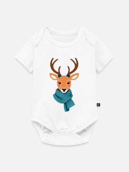 Hirsch mit Schal Winterbild - Baby Premium Kurzarmbody - Weiß
