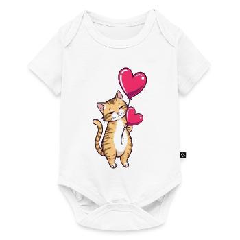 Katze mit Herz Ballon Geschenk Geburtstag - Baby Premium Kurzarmbody - Weiß - Vorne