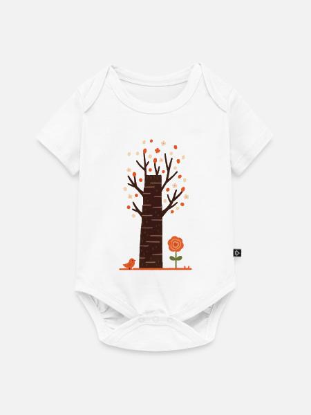 Verspielter Blütenbaum mit Vogel - Baby Premium Kurzarmbody - Weiß