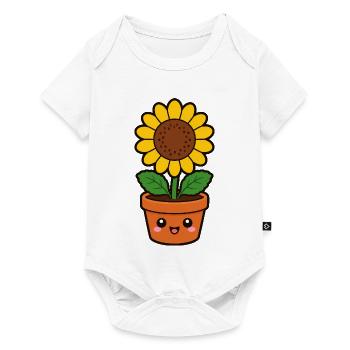 Fröhliche Sonnenblume im Topf - Baby Premium Kurzarmbody - Weiß - Vorne