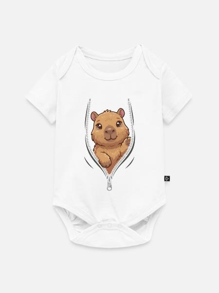 Kuschelbär im Reißverschluss - Baby Premium Kurzarmbody - Weiß