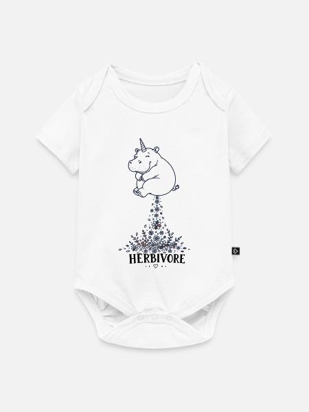 Blumenregen-Hippo Veganer - Baby Premium Kurzarmbody - Weiß