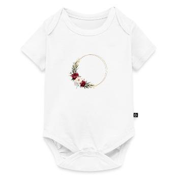 Rot, Beige, Gold, Kreis, Blumen personalisierbar - Baby Premium Kurzarmbody - Weiß - Vorne