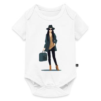 Une femme voyageuse vêtue de vêtements à la mode - Body à manches courtes Premium Bébé - blanc - Devant