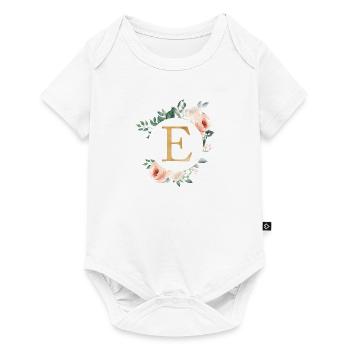 E Monogramm Grün, Pastell, Kranz - Baby Premium Kurzarmbody - Weiß - Vorne