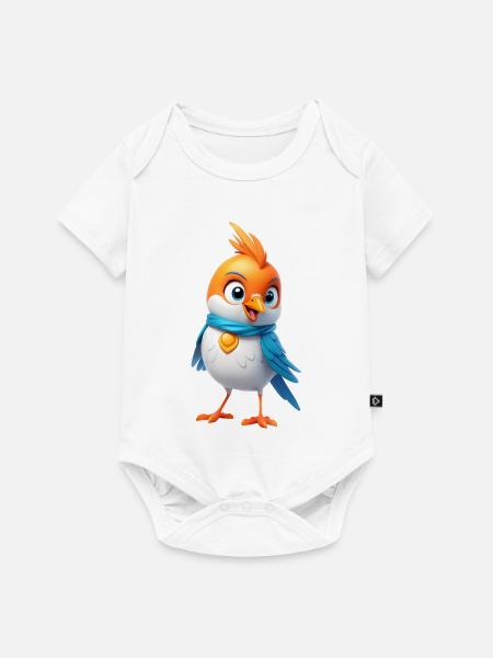 Bunter Vogel mit Schal – Cartoon-Design - Baby Premium Kurzarmbody - Weiß