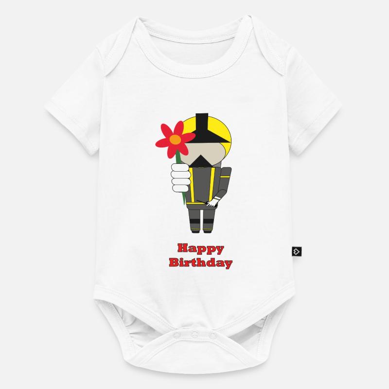 Joyeux anniversaire - avec des fleurs - Pompiers - Body à manches courtes Premium Bébé - blanc
