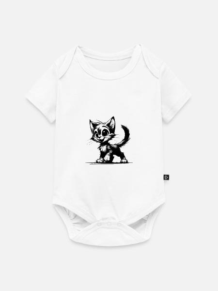 Sympathisch lächelnde Katzen Stubentiger Zeichnung - Baby Premium Kurzarmbody - Weiß