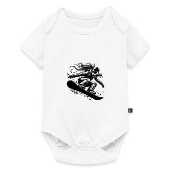 Dynamische Snowboarderin im Action Sprung - Baby Premium Kurzarmbody - Weiß - Vorne