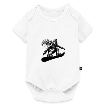 Female snowboarder with snow goggles - Baby Premium short-sleeve bodysuit - white - Front