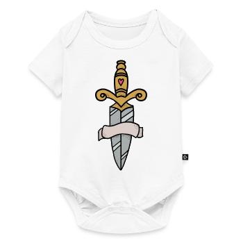 Tatouage traditionnel couteau à épée avec bannière - Body à manches courtes Premium Bébé - blanc - Devant