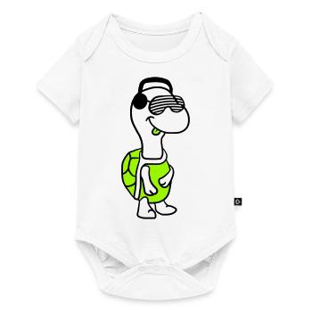 mignon cool DJ tortue fête club musique amusant - Body à manches courtes Premium Bébé - blanc - Devant