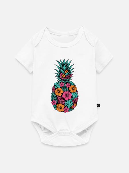 Neon Tropische Ananas Blüten Muster - Baby Premium Kurzarmbody - Weiß