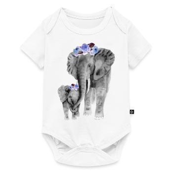 Mère et fille éléphant - Body à manches courtes Premium Bébé - blanc - Devant