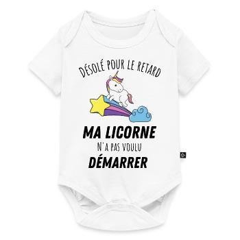 Désolé pour le retard licorne humour - Body à manches courtes Premium Bébé - blanc - Devant