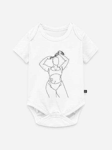 One line art, dicke Frau in Unterwäsche mit Zopf - Baby Premium Kurzarmbody - Weiß