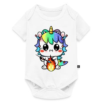 00221 süßes Drachen Einhorn Baby spielt mit Feuer - Baby Premium Kurzarmbody - Weiß - Vorne