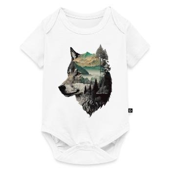 Wolf Wolfskopf Natur Wildnis Wald Bäume Kunst - Baby Premium Kurzarmbody - Weiß - Vorne