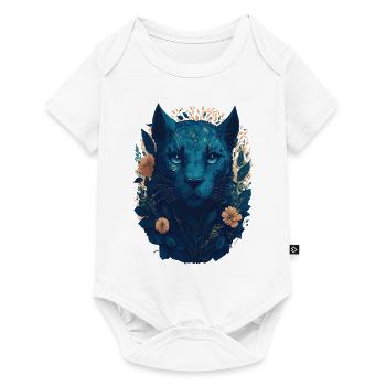 Grand chat avec des fleurs - Body à manches courtes Premium Bébé - blanc - Devant