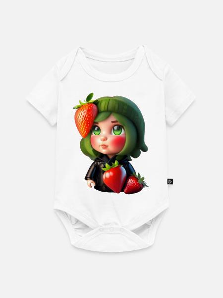 Puppe mit Erdbeeren - Baby Premium Kurzarmbody - Weiß