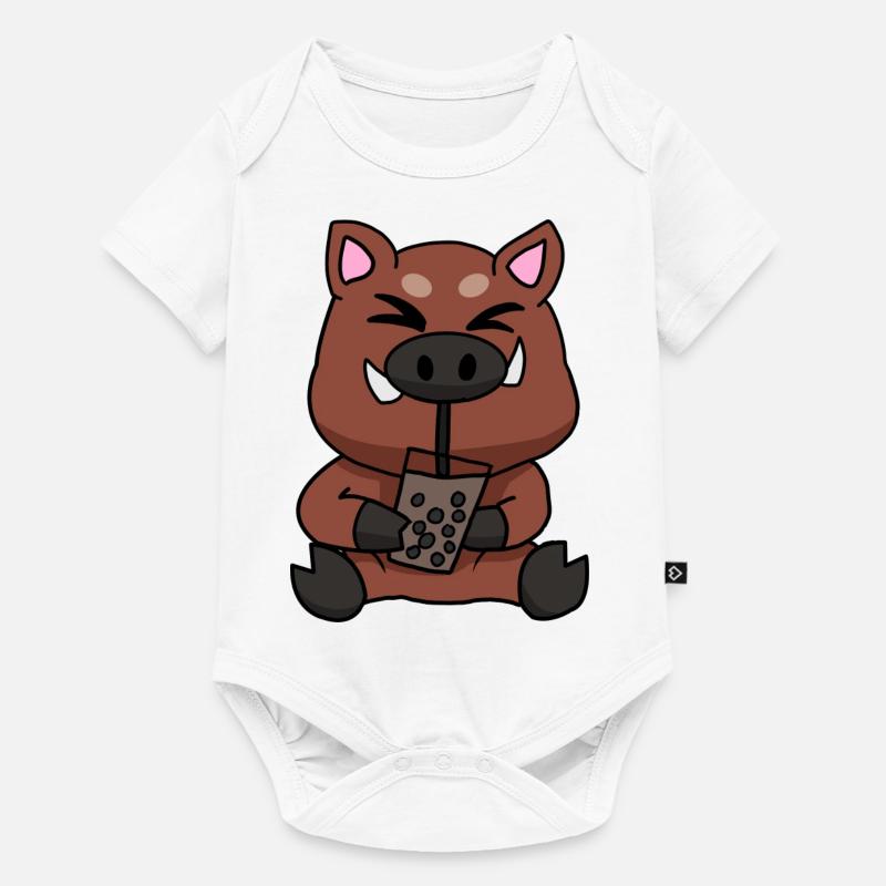 Bubble Tea Drinking Wild Boar Anime Kawaii - Baby Premium short-sleeve bodysuit - white