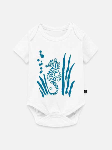 Blaues Stammes-Seepferdchen - Baby Premium Kurzarmbody - Weiß