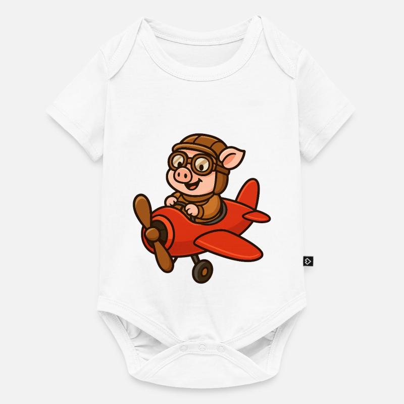 Pilote de cochon expressif dans un style rétro - Body à manches courtes Premium Bébé - blanc