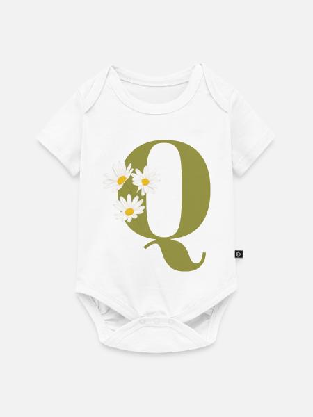 Buchstaben q grüne Gänseblümchen - Baby Premium Kurzarmbody - Weiß