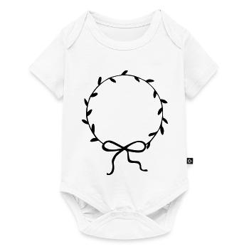 Couronne de feuilles avec arc dessiné à la main - Body à manches courtes Premium Bébé - blanc - Devant