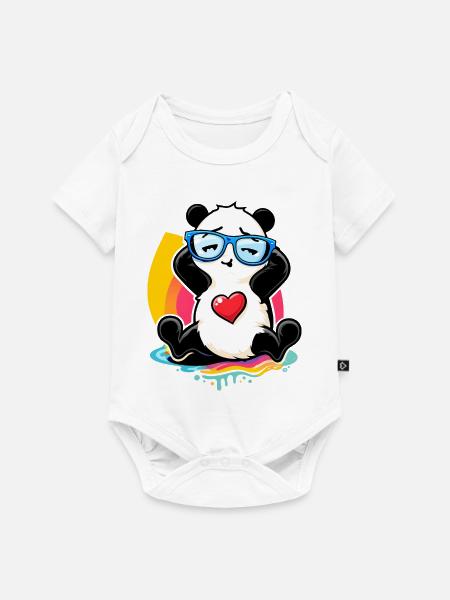 Relaxter Panda mit Sonnenbrille - Baby Premium Kurzarmbody - Weiß