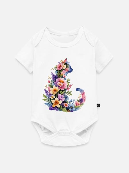 Katze Aquarell Blumen - Baby Premium Kurzarmbody - Weiß