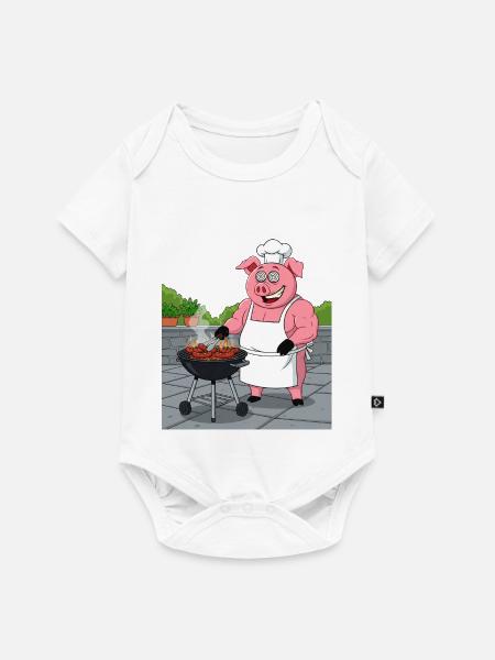 Grillendes gemütliches Schwein - Baby Premium Kurzarmbody - Weiß