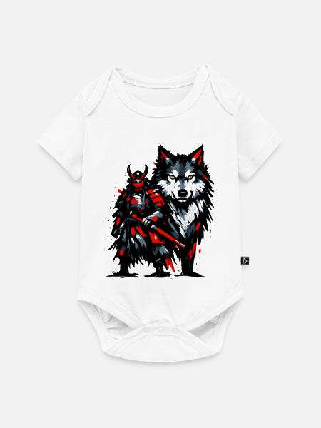 Dunkler Wolf mit rotem Akzent - Baby Premium Kurzarmbody - Weiß