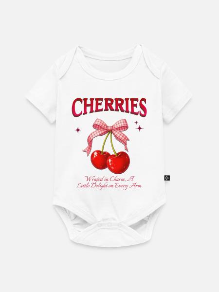 Cherries Bow Charm Design - Baby Premium Kurzarmbody - Weiß