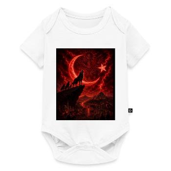 Loup de la lune rouge au-dessus de la cité du feu - Body à manches courtes Premium Bébé - blanc - Devant