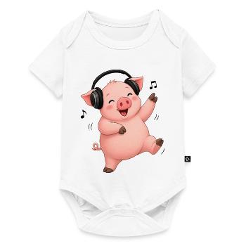 Schwein tanzt singt Bauer Bauernhof Musik - Baby Premium Kurzarmbody - Weiß - Vorne