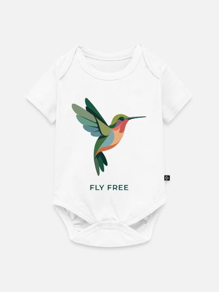 FEEL FREE – Bunter Kolibri Vogel - Baby Premium Kurzarmbody - Weiß