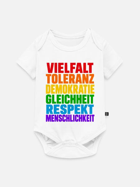 Vielfalt Toleranz Demokratie – Regenbogen Spruch - Baby Premium Kurzarmbody - Weiß