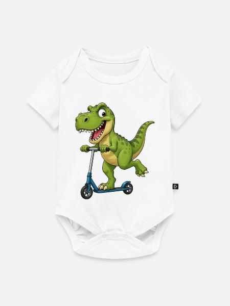Süßer T-Rex auf Roller Cartoon Freund - Baby Premium Kurzarmbody - Weiß