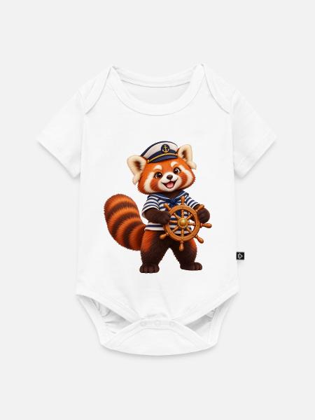 Sailor Red Panda mit Schiffsrad - Baby Premium Kurzarmbody - Weiß