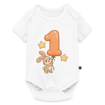1. Geburtstags-Hasen-Shirt für Kinder - Baby Premium Kurzarmbody - Weiß - Vorne