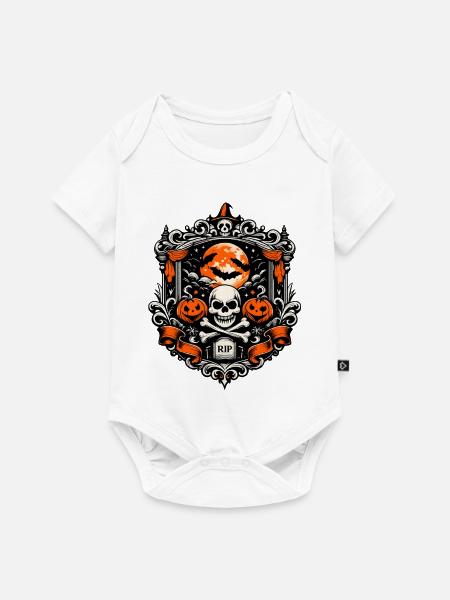 Barocker Halloween Schädel mit Mondkürbis - Baby Premium Kurzarmbody - Weiß