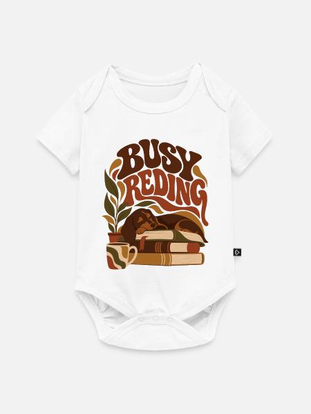 Busy Reading Dachshund - Baby Premium Kurzarmbody - Weiß