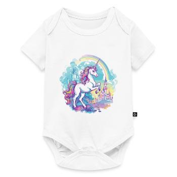 Licorne, Arc-en-ciel, Château, Multicolore, Magie, Fantaisie - Body à manches courtes Premium Bébé - blanc - Devant