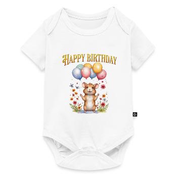 Joyeux anniversaire avec une souris mignonne et des ballons - Body à manches courtes Premium Bébé - blanc - Devant
