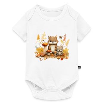 Amoureux des animaux de la forêt d’automne: Champignons et feuilles enfant - Body à manches courtes Premium Bébé - blanc - Devant