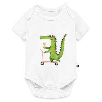 Crocodile sur trotinette - Body à manches courtes Premium Bébé - blanc - Devant