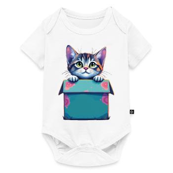 Chat assis dans un emballage en carton Humour drôle typique - Body à manches courtes Premium Bébé - blanc - Devant