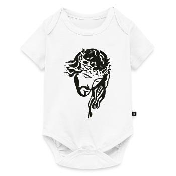 Jésus Christ avec chapelet silhouette marron - Body à manches courtes Premium Bébé - blanc - Devant